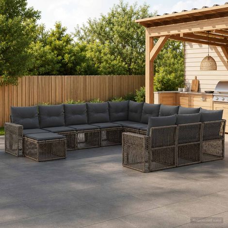 Salon de jardin modulable 12 places en polyrotin gris et gris foncé, assise 55 cm - PANGIVO (1/5)