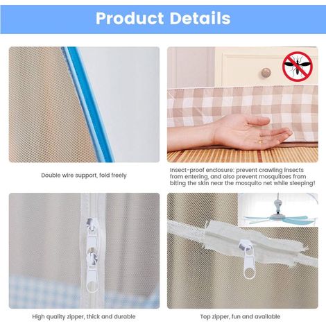 Écran de lit pliant de moustiquaire, rideau de moustique de camping porte simple, facile à installer moustiquaire en forme de dôme bord brun largeur 0,9 m longueur 1,9 M, treillis brun, deux pièces (1/2)