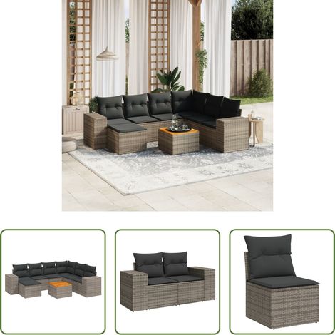 vidaXL Gartensessel - 8-tlg. Garten-Sofagarnitur mit Kissen Grau Poly Rattan (1/5)