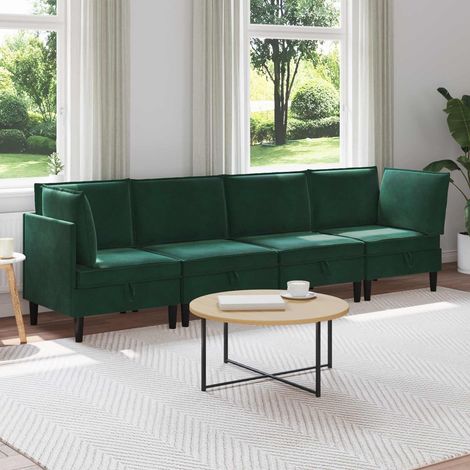 Juego de muebles de salón 4 pcs Verde oscuro Terciopelo