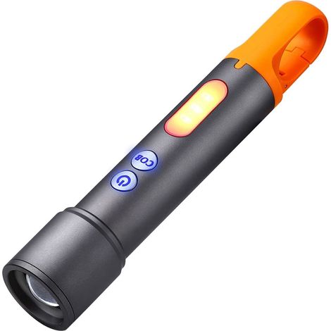 Lampe de poche LED zoomable avec lampe latérale COB avec crochet, lampe torche EDC rechargeable, étanche, lampe torche portable tactique pour camping, randonnée, urgence, utilisation (1/5)