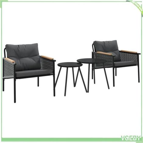 Ensemble de meubles de balcon 4 pcs - FAFEICY - 4009302 - Acier noir - Textilène durable - Coussins déhoussables (1/5)