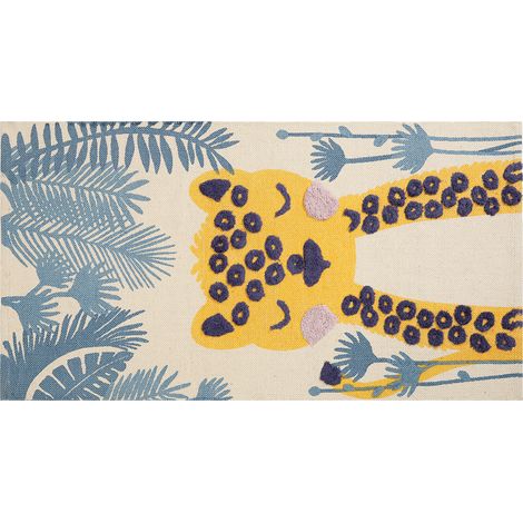 Alfombra de algodón amarillo beige verde 80 x 150 cm poliéster leopardo Luas
