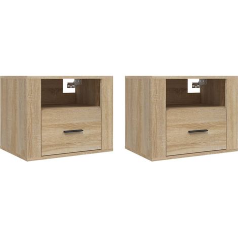 Juego de 2 mesitas de noche de pared con cajón 50 x 36 x 40 cm madera de ingeniería color roble DEC036076
