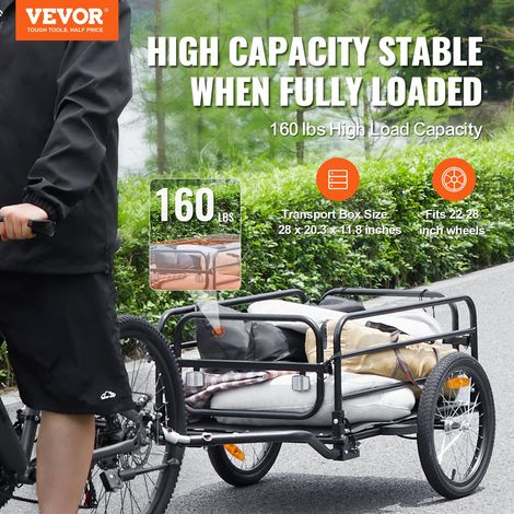 Remorque de vélo, capacité de charge de 72,5 kg, chariot de vélo, rangement compact pliable et dégagement rapide avec attelage, roues de 406 mm, pour les roues de vélo de 558,8 mm à 711,2 mm (1/5)