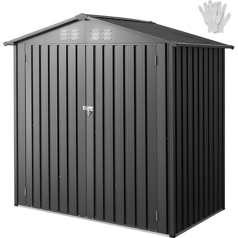 Abri de Jardin en Métal, 186 x 121 cm, Abri de Rangement Extérieur, avec Portes Verrouillables, Cabine de Jardin à Toit Pointu, pour Stockage d'Outils, de Vélos, d'Étagères, de Poubelles, Gris (1/5)