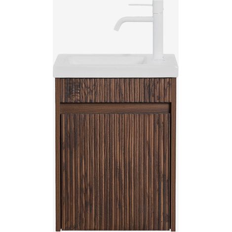 Ensemble meuble de salle de bain suspendu en bois avec lavabo intégré Narek SKLUM