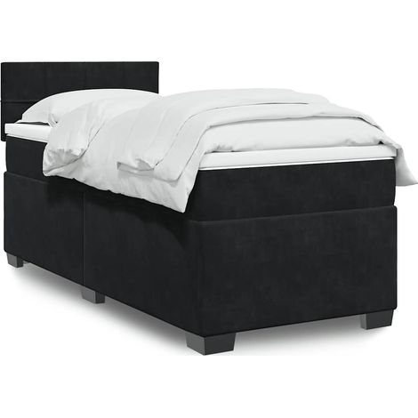Cama box spring individual con colchón tela negro (1/5)