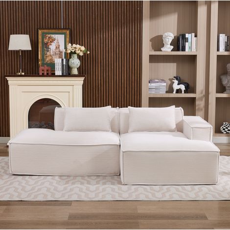 Canapé de tejido poliéster beige 235 cm con cojines y asiento con muelles ensacados (1/5)