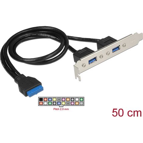 Delock soporte de ranura para base de conexiones 1 x usb 3.0 hembra interna de 19 contactos  2 x usb 3.0 tipo-a hembra externo