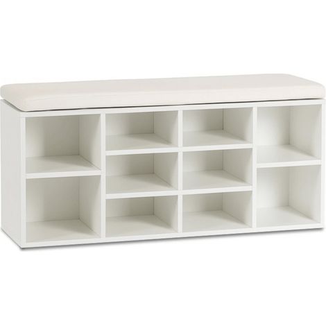 Zapatero con asiento, eje de 104 cm, para recibidor, color blanco, estilo moderno. (1/5)