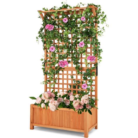 Jardinera de madera con enrejado y orificios de drenaje (1/5)