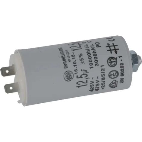 Cyclingcolors – Condensateur de démarrage 12,5µF 450V – Ø36mm – Longueur 70mm – Fixation M8 – 2 cosses – Température -25°C à +85°C