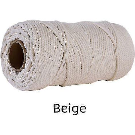 Cordon torsadé en coton naturel pour macramé, 4 mm x 100 m, beige, SZRH A-GB (1/4)