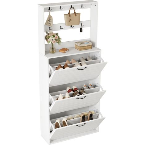 CHICFURN Scarpiera 70x25x165 cm in truciolato bianco e nero con ganci (1/5)