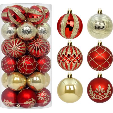 StarryLights Weihnachtskugel-Set, rot und gold - elegante Weihnachtsdekoration (1/5)