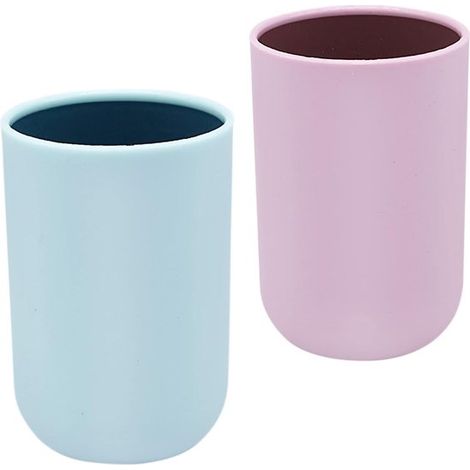 Lot de 2 gobelets pour salle de bain – Bleu et rose – Plastique réutilisable – Voyage, camping, maison (1/5)