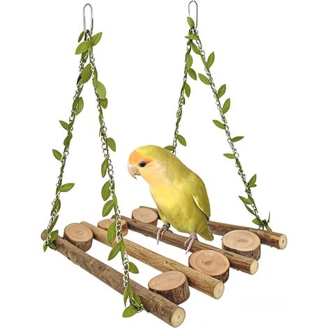 Balancoire Bois pour Perroquets avec Liane Verte, Jouet Perchoir Oiseaux Suspendre, Balancoire Perchoir Perroquet, Jouet à Mâcher pour Calopsittes, Inséparables, Perruches Petits Moyens (1/5)