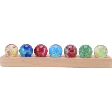 Veilleuse boule à effet 3D, peinture à effet de couleur, LED intégrée, en verre, hêtre sapelli et cristal, base carrée en hêtre. (1/5)