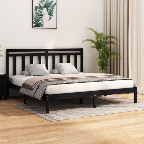 Cadre de lit sans matelas noir 200x200 cm bois massif (1/5)