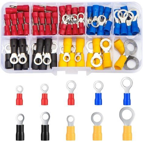 102 Pièces Cosses a Sertir Electriques à Anneau Yeux, Connecteur de Câble Electriques Mâles et Femelles Isolée, Cosse à œillet Electrique Ronde pour Voiture (1/5)