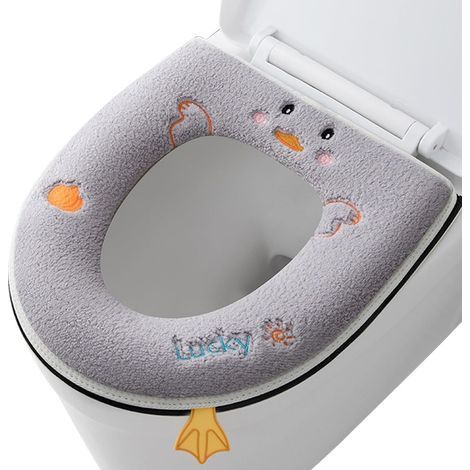 abattant WC Chauffant, Toilet Seat Cover, Coussins de siège de Toilette universels avec Fermeture éclair, Coussin de siège de Toilette en Cuir antibactérien imperméable avec poignée, Bleu (1/4)