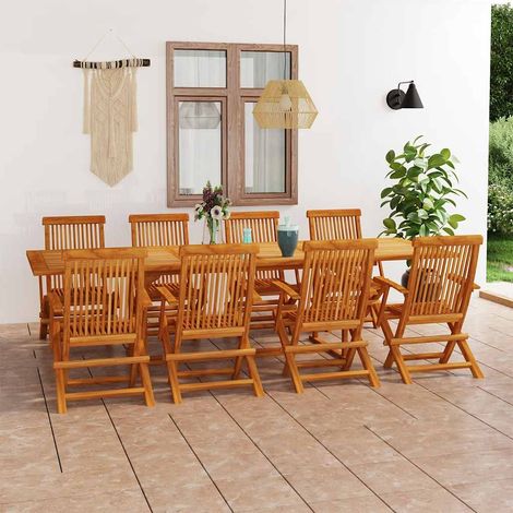 Ensemble repas jardin 9 pièces en teck massif, table extensible 180-280 cm, 8 chaises pliantes - PANGIVO (1/5)