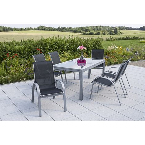 Amalfi Set 7tlg 6 Sessel schwarz Tisch 160(220)x90cm