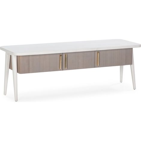 Mueble Tv 150X50X51 Madera Blanco Con Patina Gris/Metal Dorado (1/4)