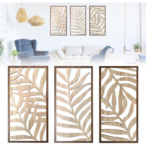Wooden Wall Decorations, Leaf Pattern, 40 x 20 cm, Natural Style, Wooden Wall Decor, Bohemian Style, with Hook, for Hallway or Office (1/5)