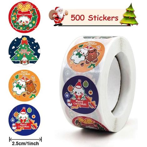 Autocollants de Noël - Non spécifié - Étiquettes "Joyeux Noël" - 500 pièces - Rond - 2,5 cm (1/4)