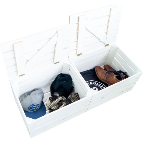 2er Set Holzkiste mit Deckel weiss 48 x 36 x 27cm Holztruhe Obstkiste Weinkiste Aufbewahrungskiste Schatztruhe (1/5)