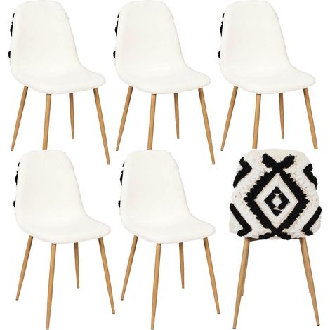 WAP - Lot de 6 Chaises Blanches et Noires Pieds Effet Bois (1/5)