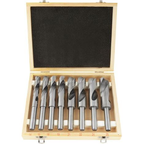 Juego de brocas helicoidales grandes, 8 piezas, fabricadas en acero al carbono tratado térmicamente, rendimiento fiable y durabilidad, 8 tamaños diferentes en un estuche. (1/5)