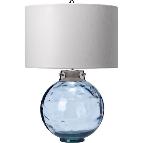 Lampada da tavolo Kara, blu, paralume in finta seta (1/3)
