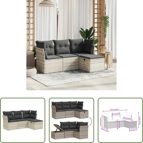 Gartensessel - 4-tlg. Garten-Sofagarnitur mit Kissen Hellgrau Poly Rattan (1/5)