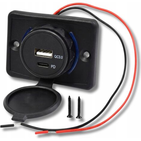 Cargador de coche USB-C y USB integrado, toma de corriente para coche de 3,4 A y 12-24 V (1/5)