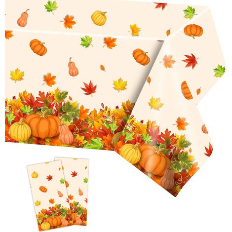 2 nappes jetables en PE, motif citrouille d'automne, 137 x 274 cm, pour Thanksgiving et fêtes familiales (1/5)