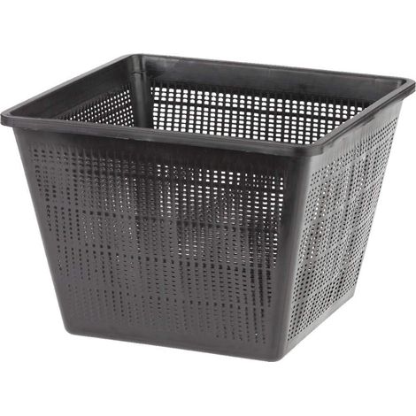 1 Panier à plantes carré 28 x 28 cm, Plastique noir, Pour bassin et bord d'eau