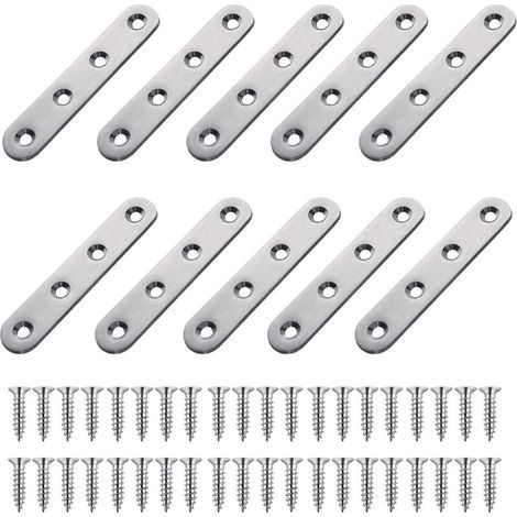 Flache Befestigungswinkel aus Edelstahl, 10 Stück perforierte flache Metall-Montagewinkel, gerade flache Befestigungsträger (77x16mm)