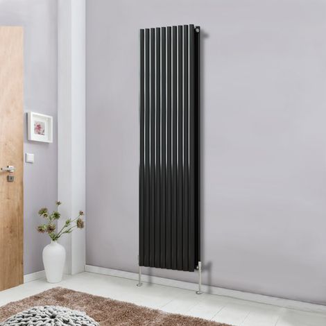 Modern Vertical Column Designer Radiator Black 1800x590 Oval Double Panel - Home Livingroom Bedroom Bathroom Heater