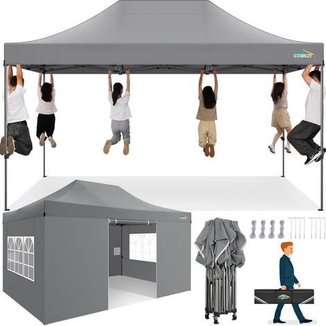 Faltpavillon 3x4,5m wasserdicht, stabil, UV-Schutz, 4 Seitenteile, grau (1/5)