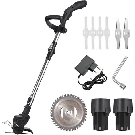 Tondeuse à gazon portable, manche rétractable 26,5 cm, 1 lame de scie en alliage + 4 lames en PVC + 2 lames en alliage, avec 2 jeux de batteries au lithium + 1 chargeur, norme européenne