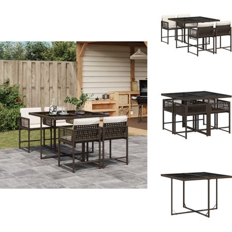 5-tlg. Garten-Essgruppe mit Kissen Braun Poly Rattan - Gartentisch - Gartenmöbelset - Outdoor Möbel - Esstisch - Gartenstühle (1/5)