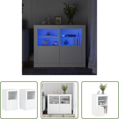 Éclairage LED - Armoires latérales éclairage LED 2 pcs blanc bois d'ingénierie (1/5)