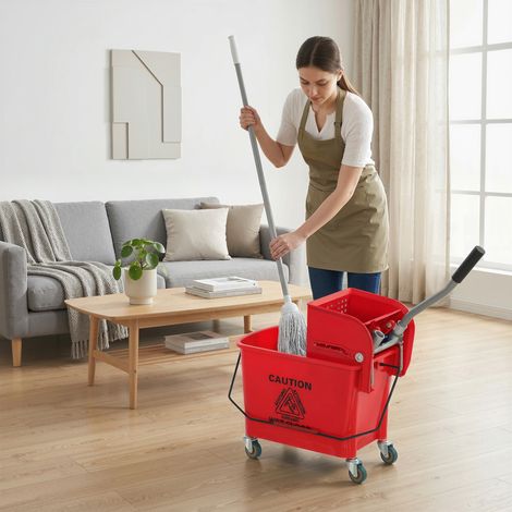 Cubo de Fregar con Escurridor Panel Separador y Ruedas Capacidad 20L para Limpieza Doméstica 45x26,5x70 cm Rojo (1/5)