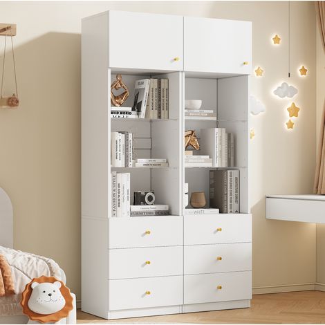 Vitrinenschrank mit Schubladen 50x40x180 cm Weiß MDF OKMYHOME (1/5)
