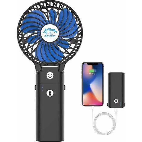 Rotational-HandFan, 5200 mAh, wiederaufladbarer tragbarer Handventilator, batteriebetrieben, faltbarer Mini-Tischventilator