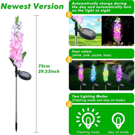 4 lampes solaires fleurs 80 LEDs, 2 modes, imperméable, jardin/chemins/terrasse.