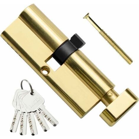 1 Euro 40T/40 mm brass cylinder, 80 mm key knob/barrel with 5 horizontal brass keys, anti-picking, anti-drilling, anti-slamming, anti-shock, polished brass finish. B (1/5)